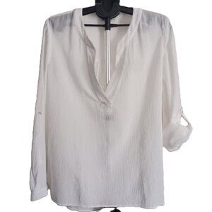 Diane von Furstenberg White Cotton V-Neck Tunic Top Womens 14 Summer Resort Chic